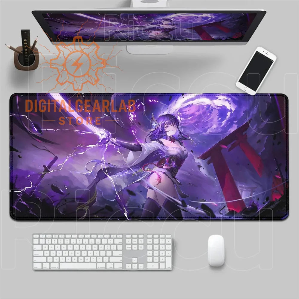 Purple and black anime character design mouse pad with a large rectangular shape.