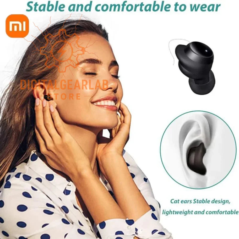 Xiaomi wireless earbuds with cat ears design, black color.