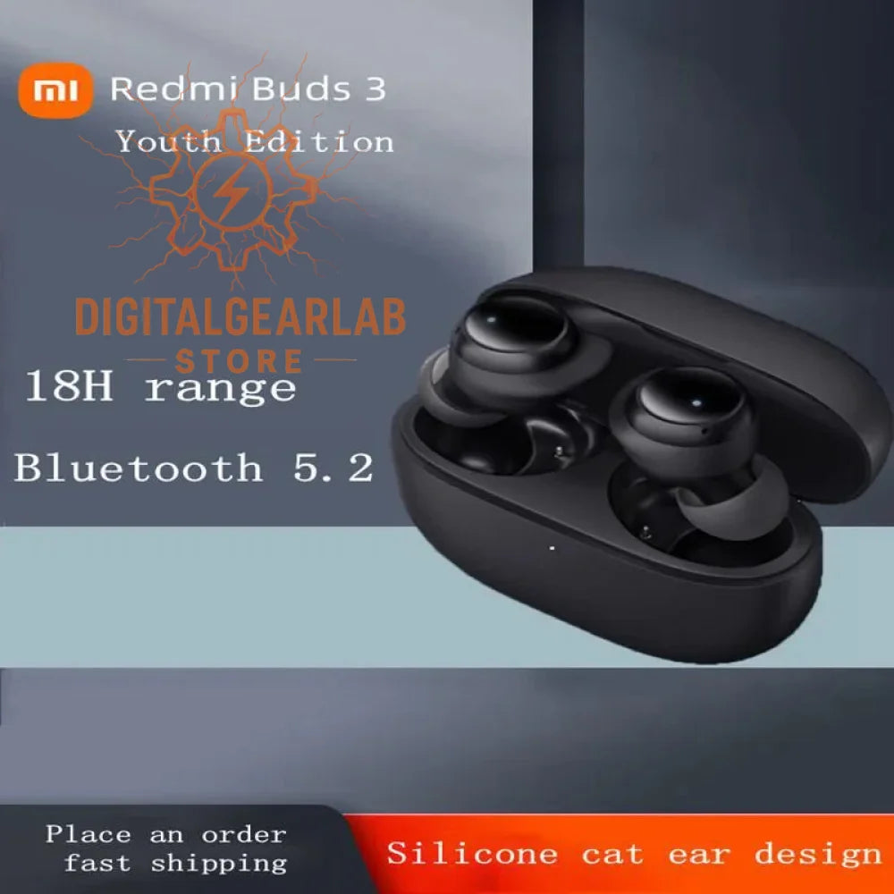 Black silicone cat ear design bluetooth 5.2 wireless earbuds with charging case