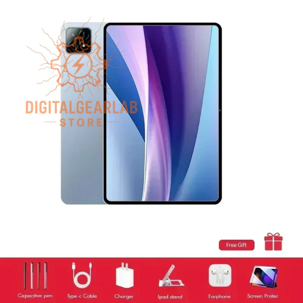 2021 ipad pro 12.9-inch, silver aluminum body with a sleek black screen bezel and vibrant display.