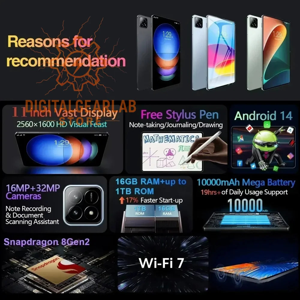 12-inch black tablet with a sleek design and 3d glass screen.