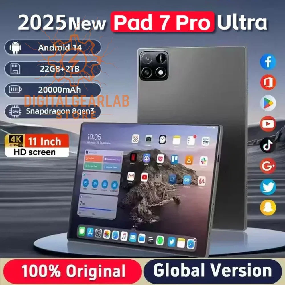 2025 new pad 7 pro ultra, silver body with black screen and camera lens.