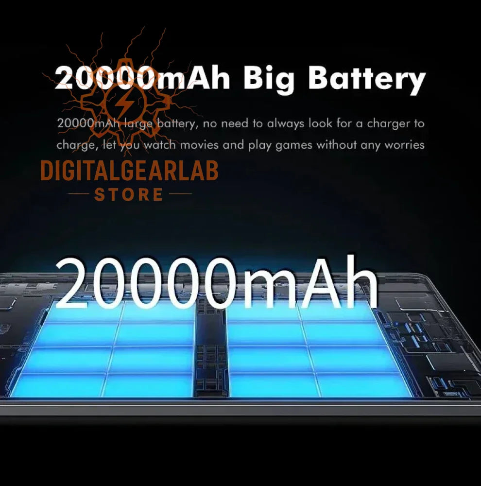 20,000mah battery-powered portable charger with blue led lights.