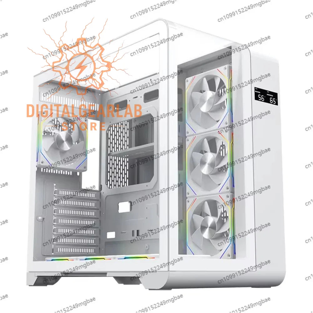 White computer case with rgb lighting and clear side panel