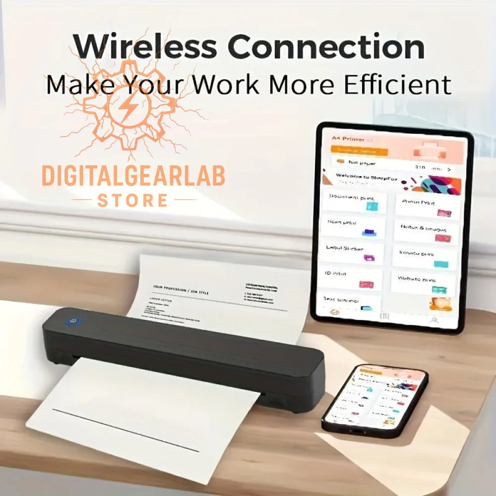 Black portable wireless document scanner with sleek design and touch screen interface for efficient scanning.