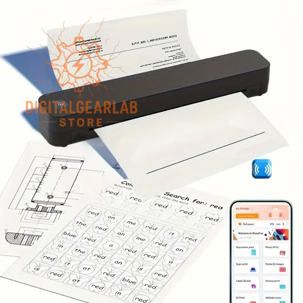 Black portable document scanner with touch screen interface and wireless connectivity, designed for easy scanning of documents.