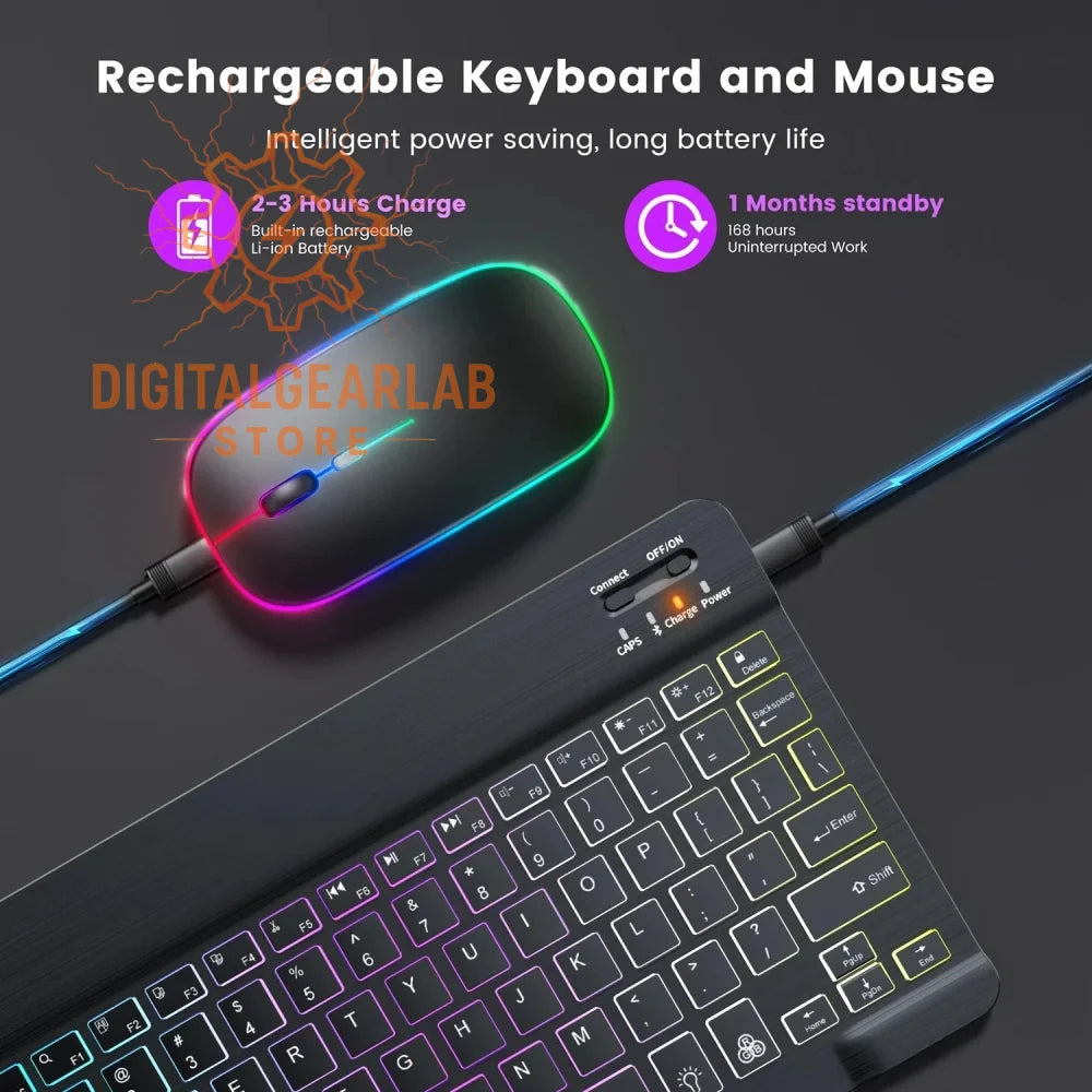 Black and silver gaming keyboard with rgb lighting, rechargeable battery, and sleek design.