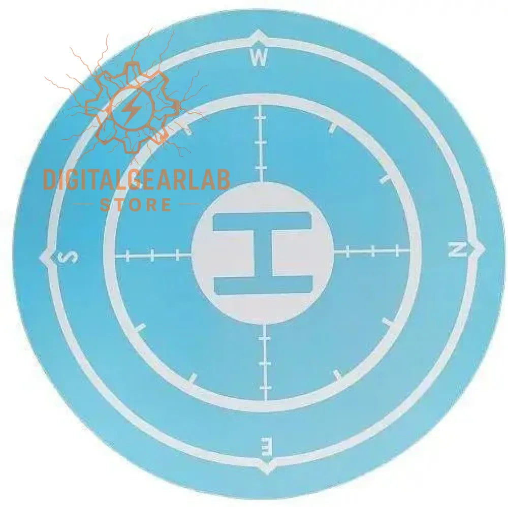 Blue circular radar sticker with white concentric circles and directional markers.